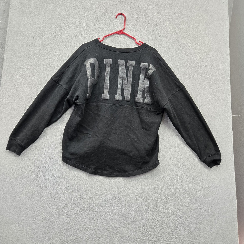 Victoria's Secret PINK Women Sweatshirt S Black Arch Logo Spellout Fleece